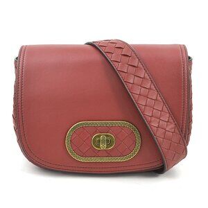 BOTTEGA VENETA Red Leather Intrecciato Shoulder Bag